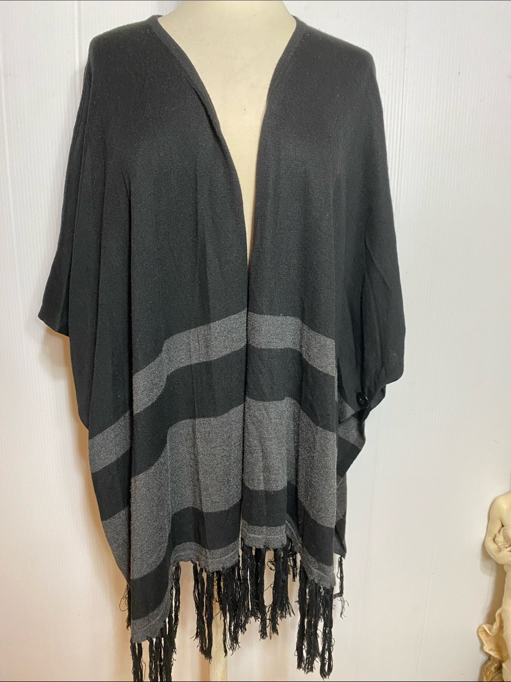 Cupio Black & Gray Striped Fringe Shawl
